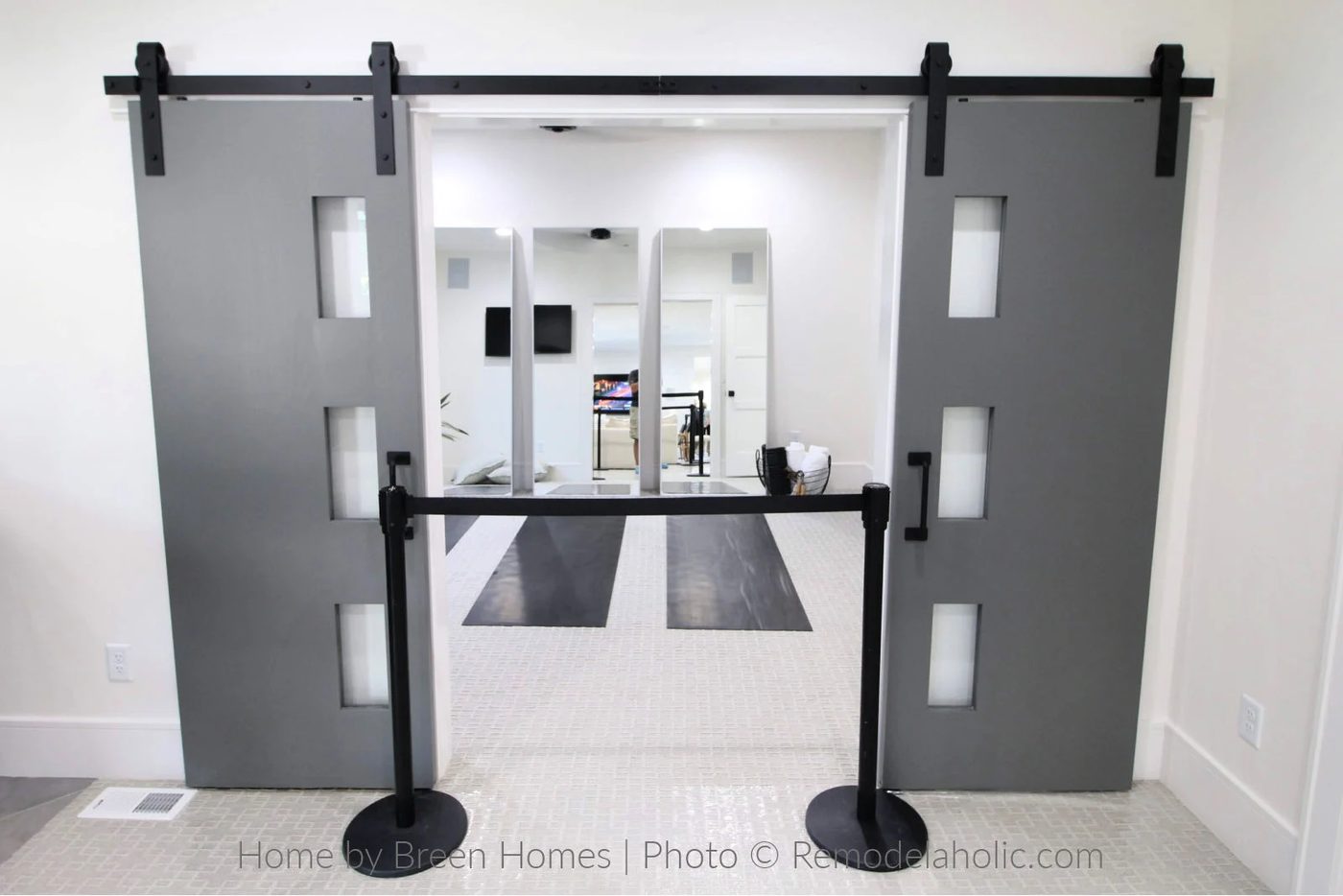 Diy Barn Door options Double Barn Doors Mid Century 3 Window Flat Doors In Gray For Home Gym Yoga Studio SL18 H03 Bekob