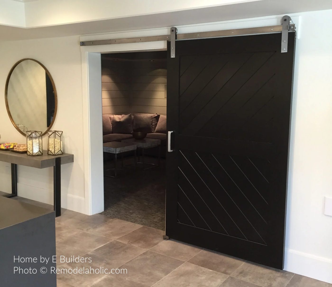 Diy Barn Door Design options Wide Black Herringbone Barn Door For Basement Theater Room UV16 H33 Bekob