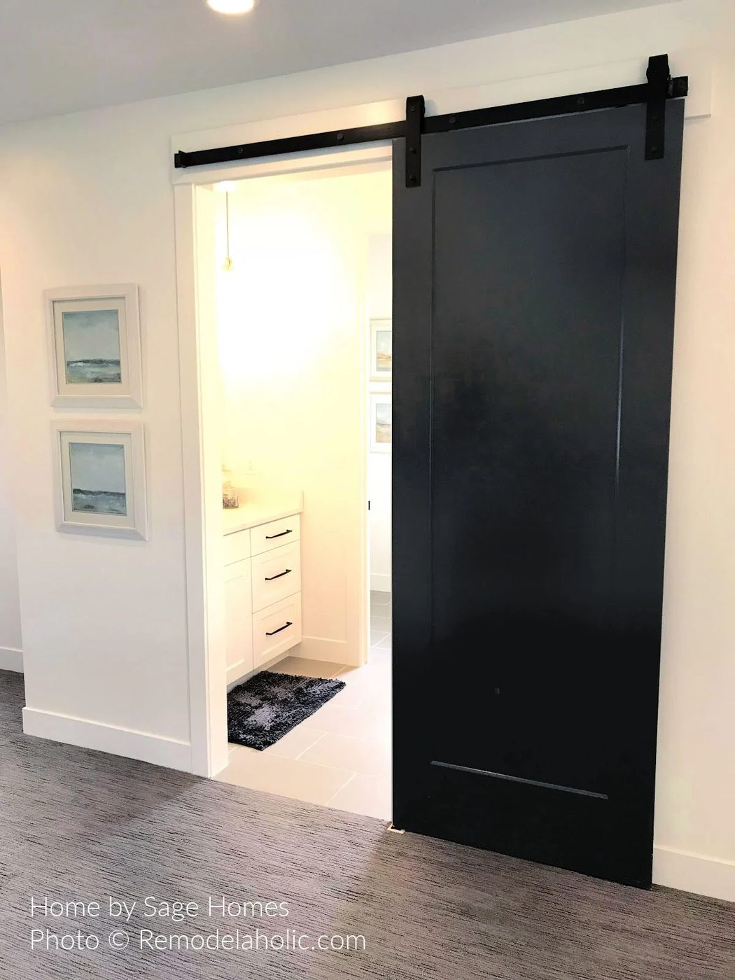 Diy Barn Door Design options Black Barn Door For Bathroom With Pocket Door For Water Closet SL18 H16 Bekob