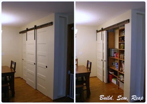 triple sliding pantry door using barn door hardware - Build Sew Reap