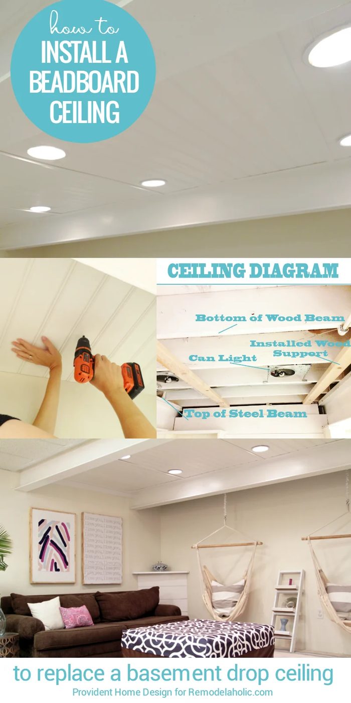 How To Install A Basement Beadboard Ceiling To Replace A Drop Ceiling | walkthrough from Provident Home Design on Bekob.com