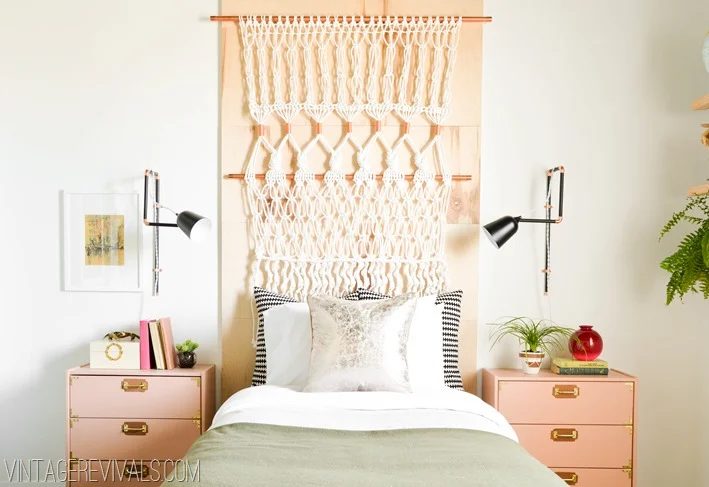 MacrameHeadboardWoolArmyBlanketTeenageGirlsBedroomMakeovervintagerevivals.com