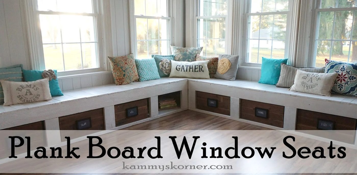 2 Sunroom renovation, window seats from reclaimed barn wood, by Kammy's Korner featured on @Bekob