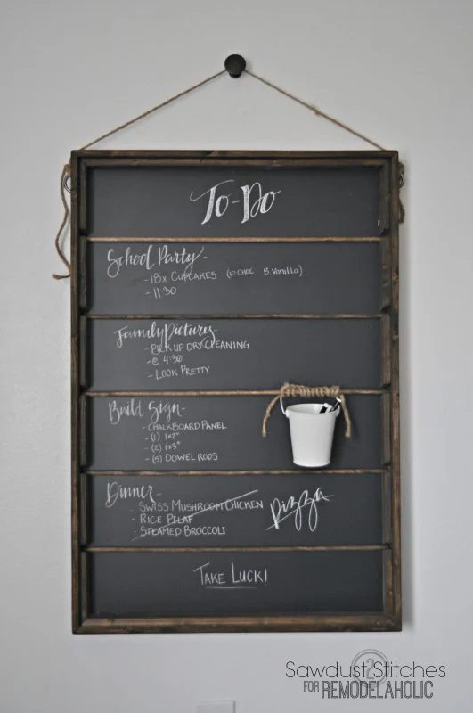 Wall Mount Chalkboard Organizer With Hanging Chalk Bucket