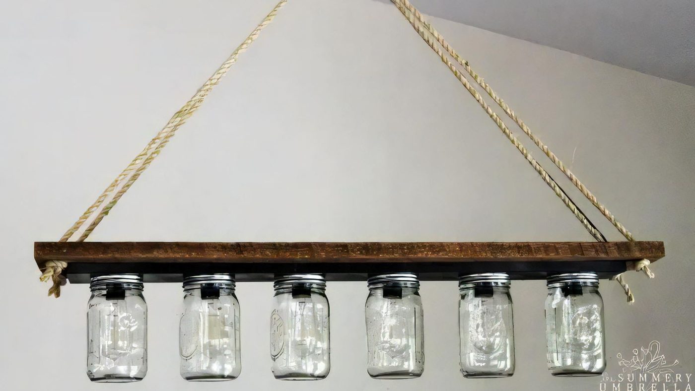 16 Mason Jar Pendant Chandelier Light From Bathroom Vanity Light Strip The Summery Umbrella Featured On @Bekob 122605