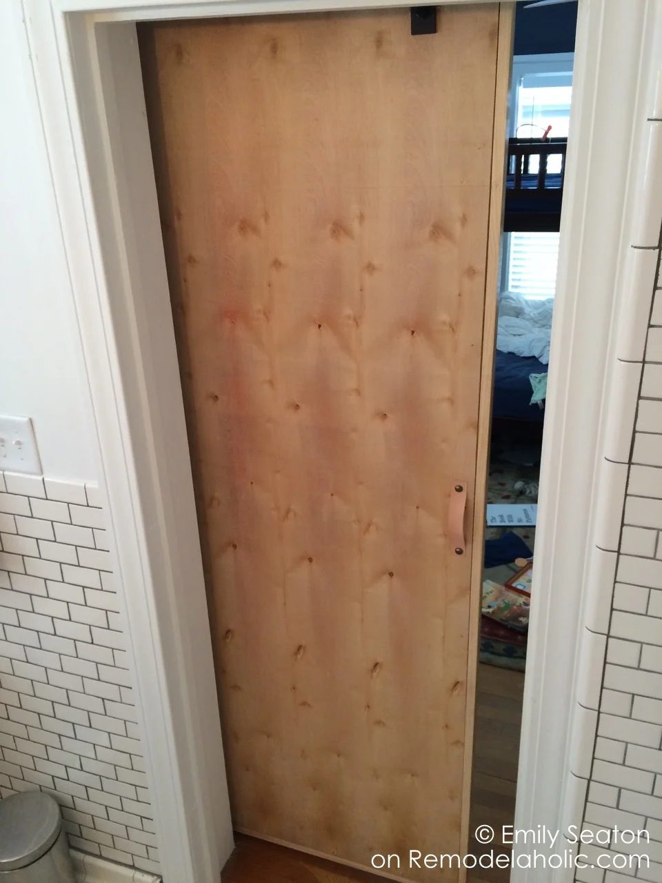 leather handmade barn door handle, herringbone wood chevron barn door