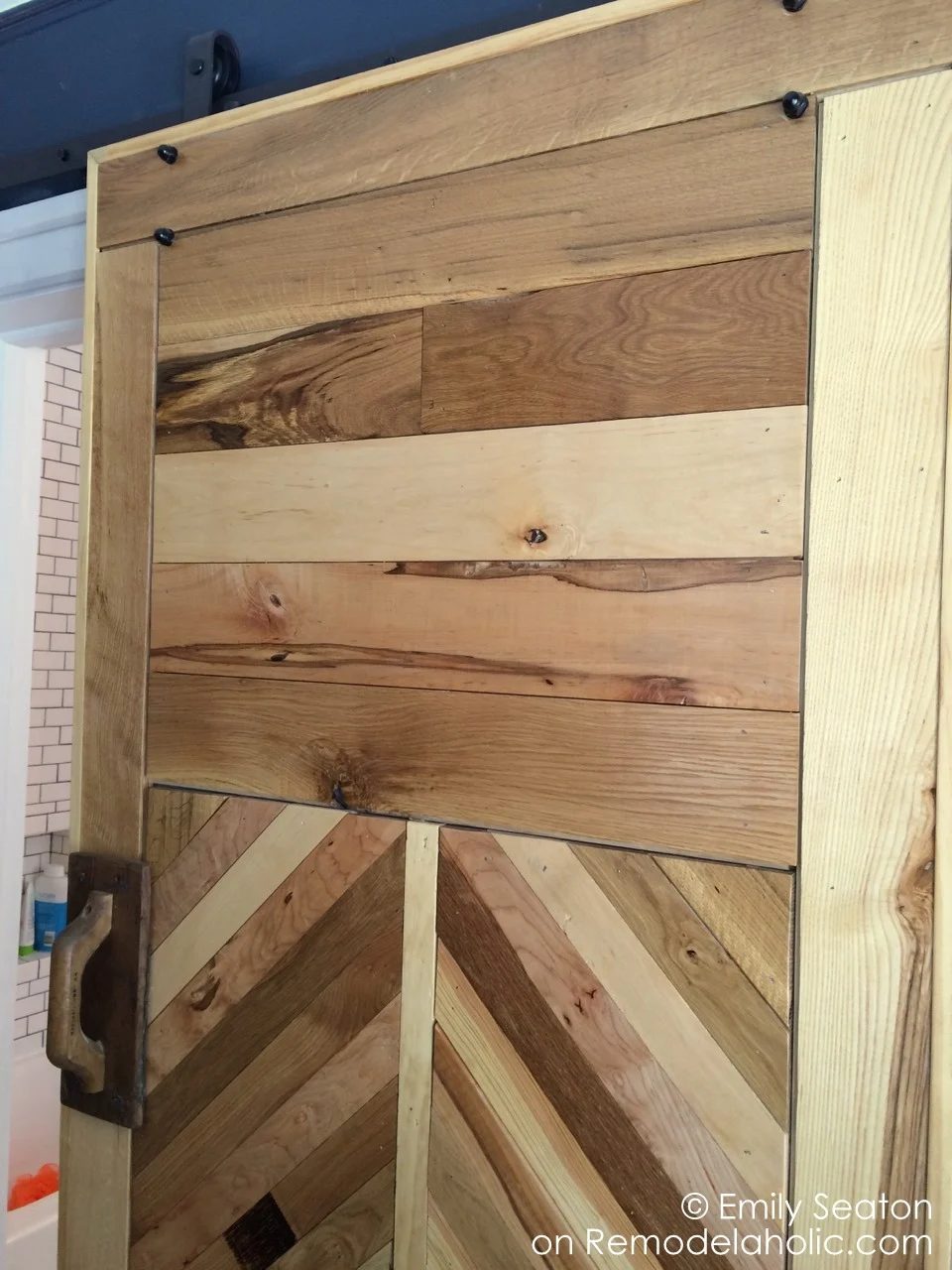 build chevron barn door with herringbone details