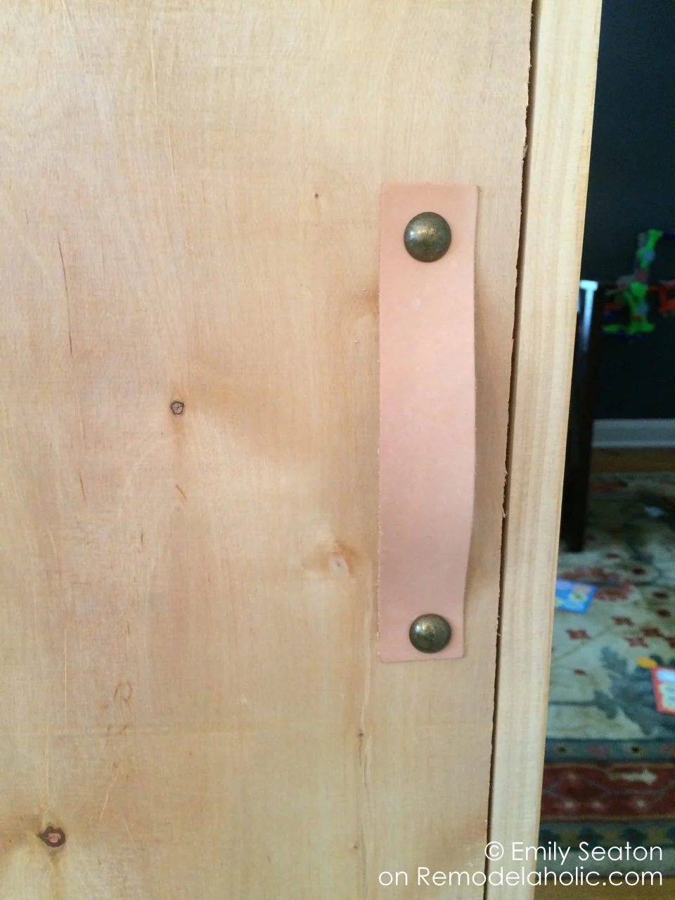 leather handmade barn door handle, herringbone wood chevron barn door