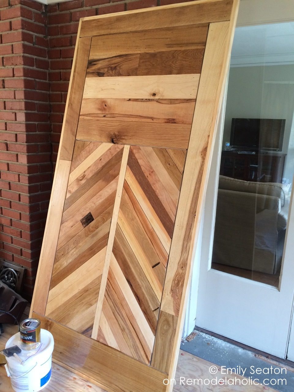 finished handmade chevron barn door, wood herringbone barn door accents