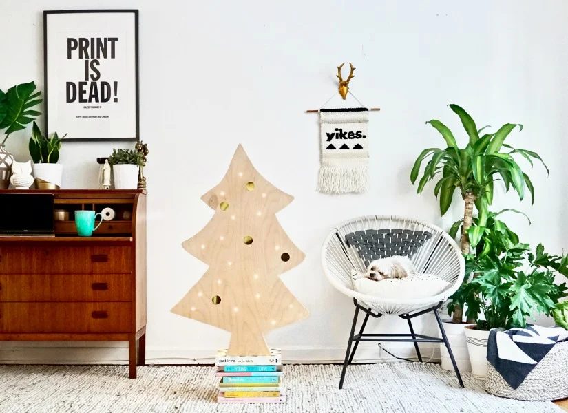straightforward Handmade Plywood Christmas Tree with Lights