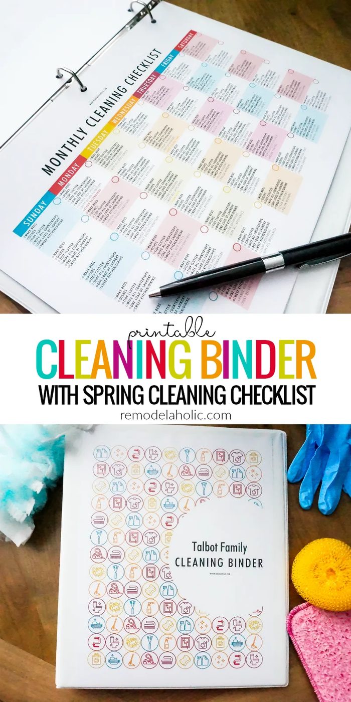 Printable Cleaning Binder Set With Kids Chore Chart Spring Cleaning Checklist And Daily Weekly Monthly Cleaning Calendars @
