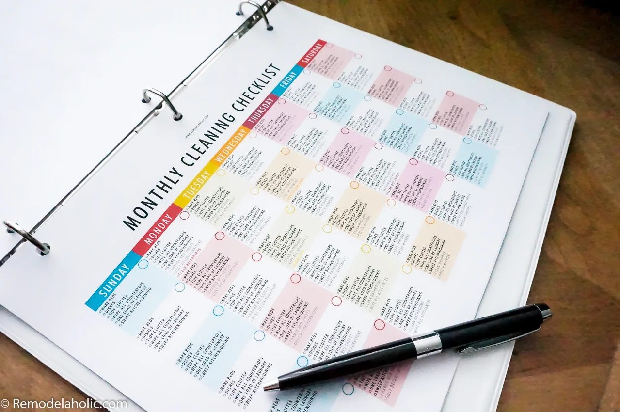 Handmade Cleaning Binder Printable Set, Editable Cleaning Calendars, Spring Cleaning Checklist, And Kids Chore Chart @Bekob Monthly Cleaning Checklist Printable Calendar