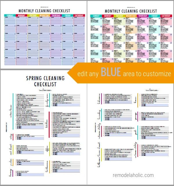 Editable Cleaning Calendar Schedule Monthly Checklist Binder Spring Cleaning, Bekob