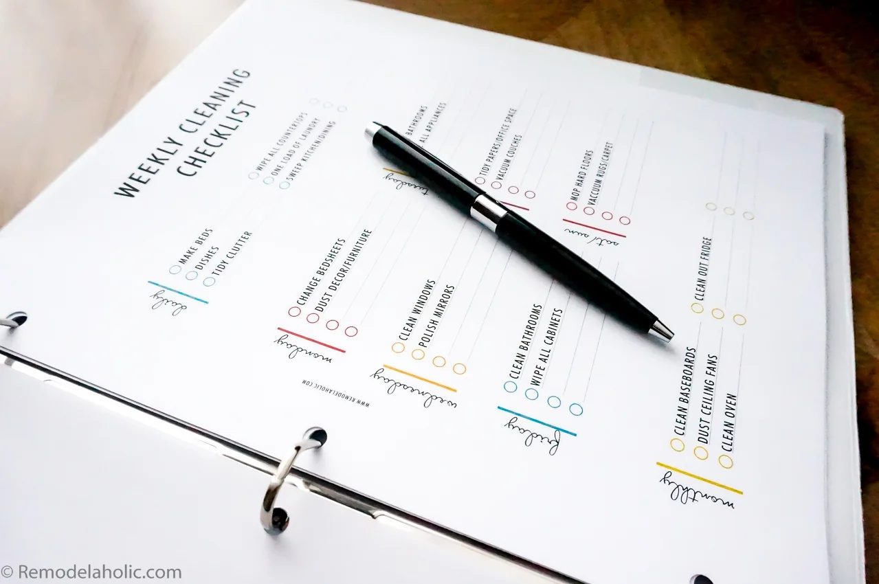 Handmade Cleaning Binder Printable Set, Spring Cleaning Checklist, And Kids Chore Chart @Bekob Weekly Cleaning Checklist Printable