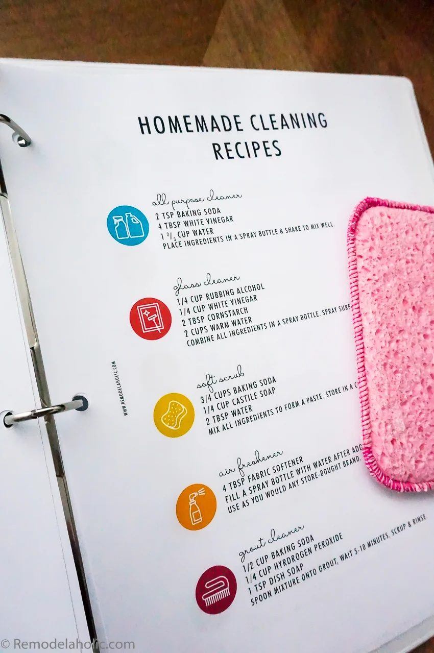 Handmade Cleaning Binder Printable Set, Spring Cleaning Checklist, And Kids Chore Chart @Bekob Homemade Cleaning Recipes Printable