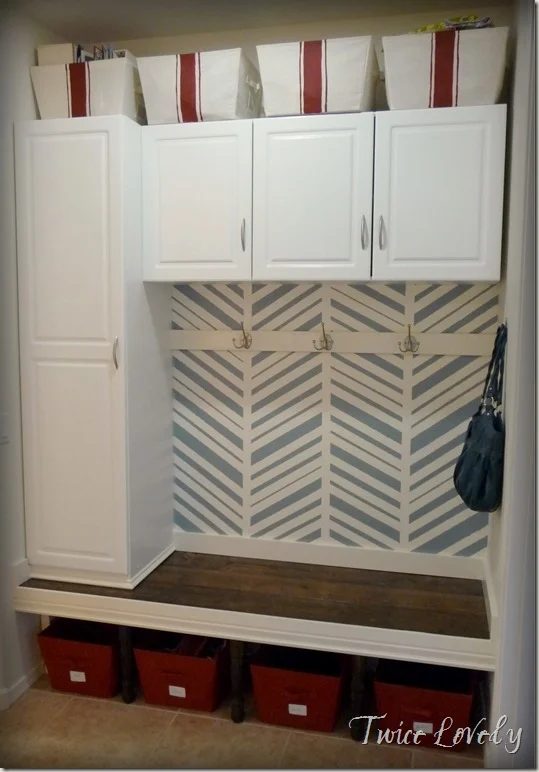8-9 mudroom built-ins with herringbone pattern, Twice Lovely