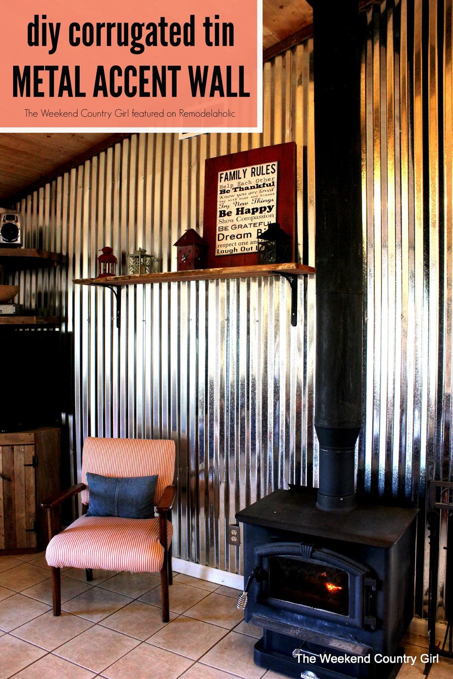 Create your own corrugated tin metal sheet accent wall - The Weekend Country Girl featured on @Bekob