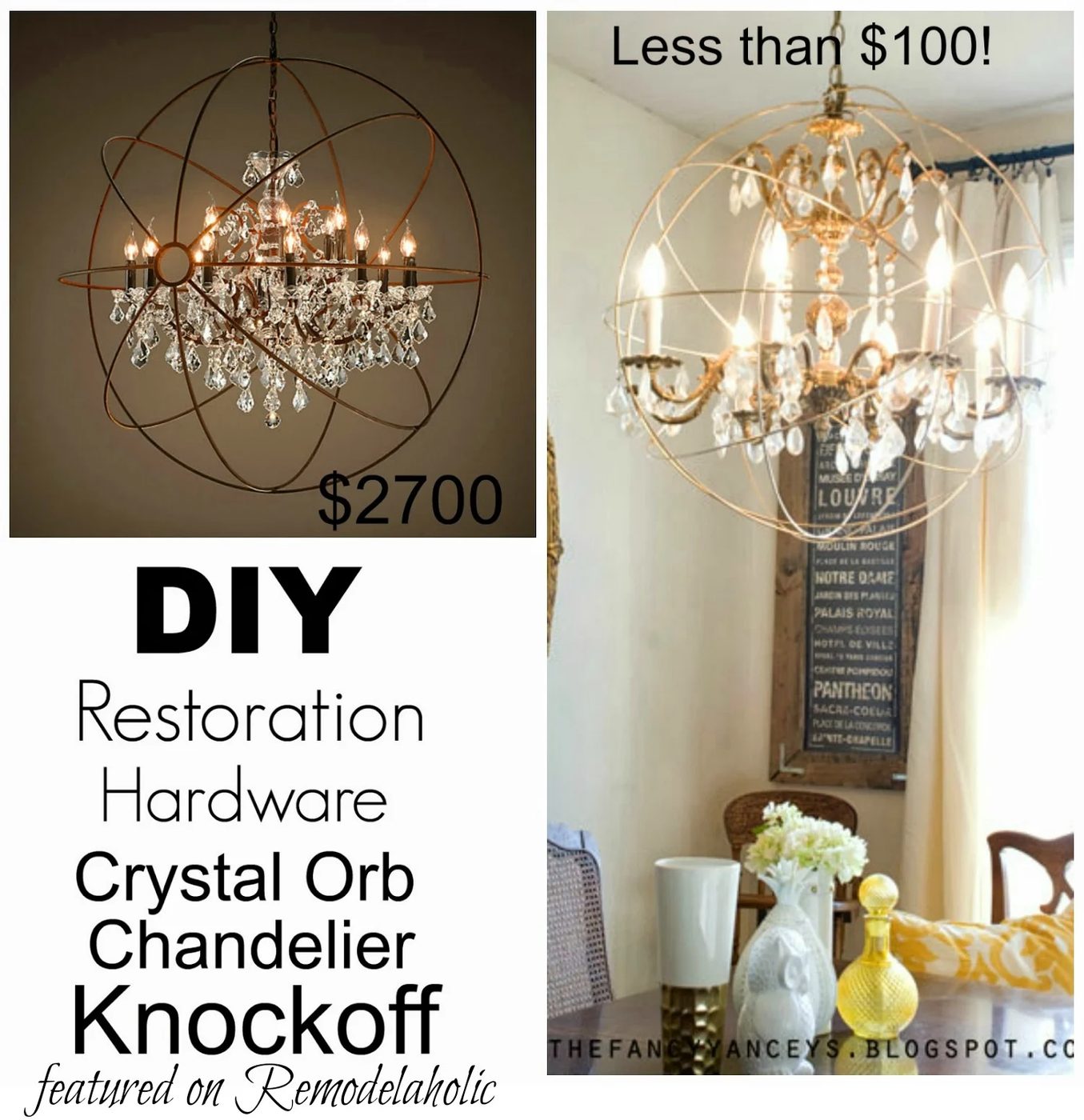 How to create a crystal orb chandelier like Restoration Hardware | Vintage Romance Style featured on Bekob.com #knockoff #chandelier #lighting #handmade