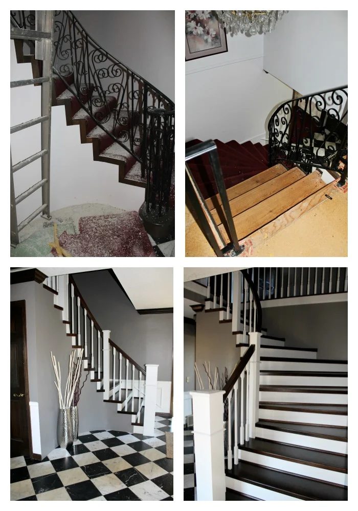 carpeted staircase remodel before and after - Construction2Style via @Bekob