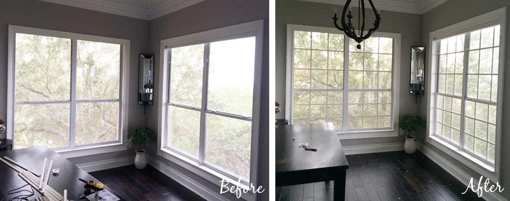 handmade faux window grids before and after - The Rozy Home featured on @Bekob