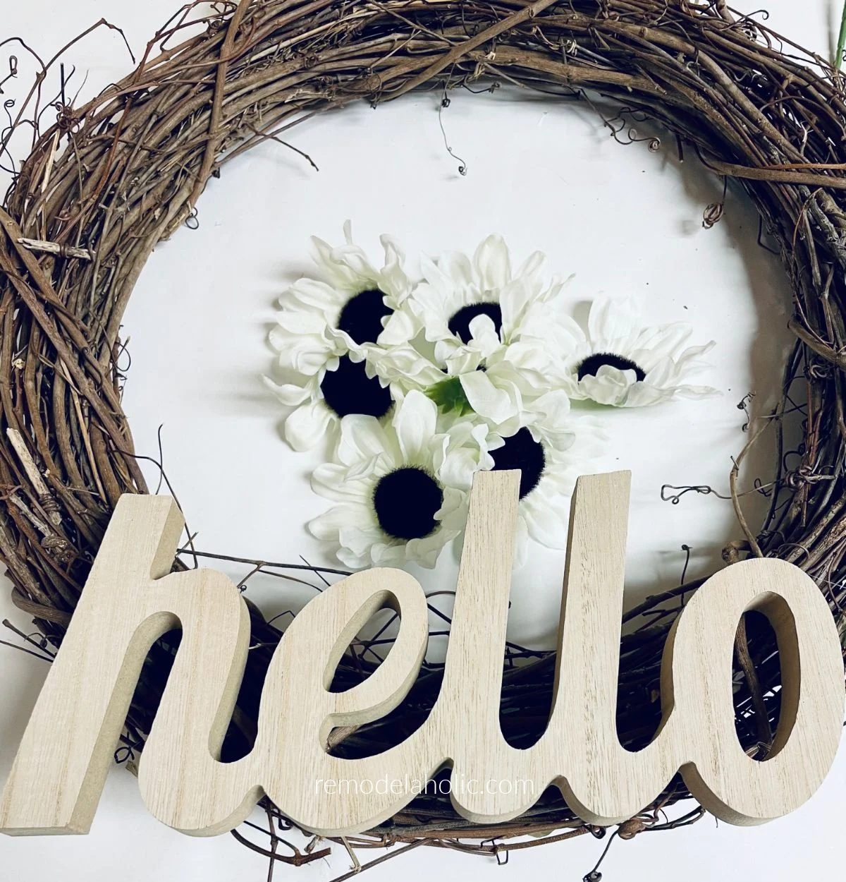 straightforward Handmade Dollar Tree Hello Wreath walkthrough (6) Adding Flowers, Bekob