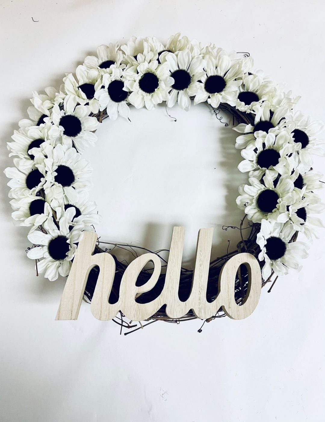 Handmade Dollar Tree Hello Wreath With Flowers, Bekob (1)