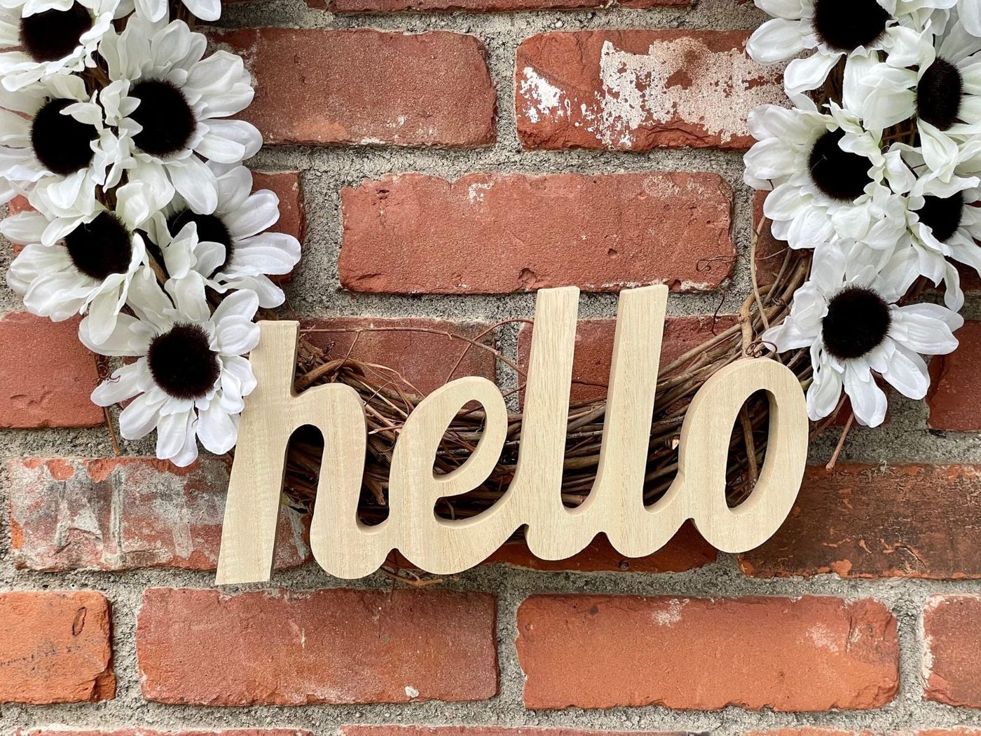 Handmade Dollar Tree Hello Wreath With Flowers, Bekob (11)