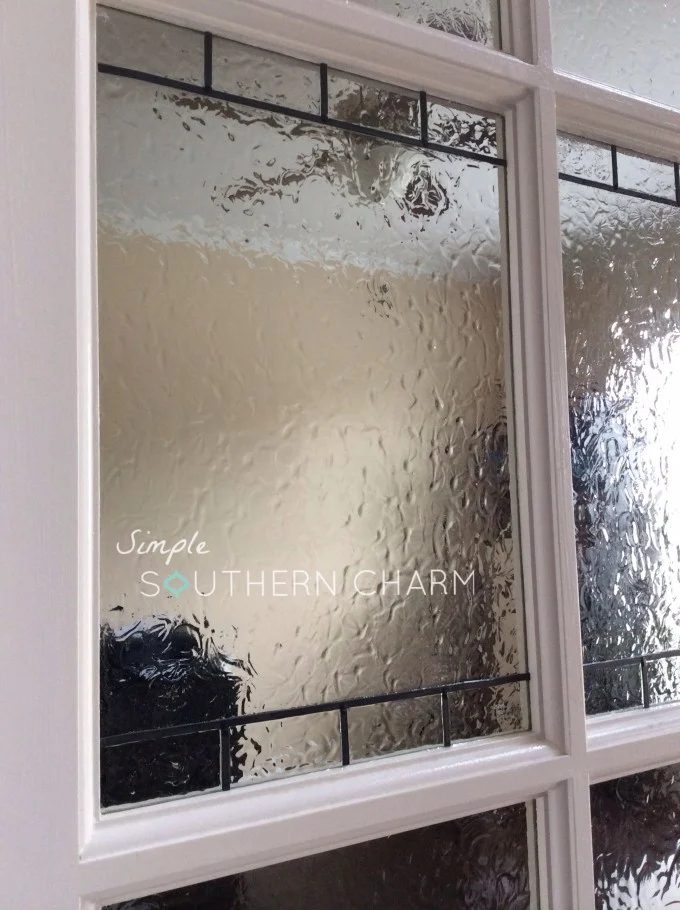 handmade stained glass style privacy window in a door - direct Southern Charm Blog