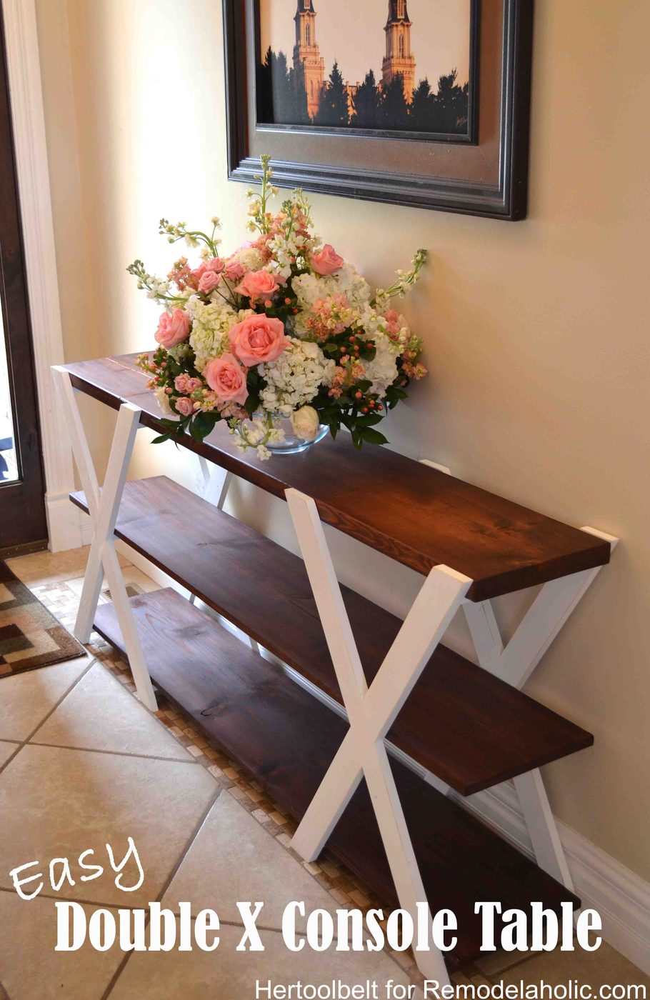 straightforward Handmade double X wood farmhouse console table woodworking plans, Bekob