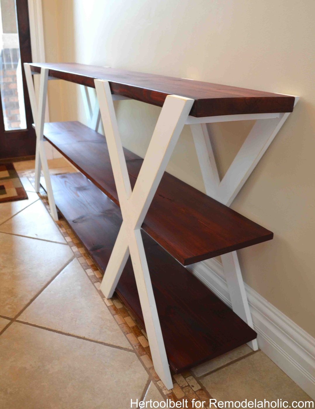 Handmade double X wood farmhouse console table woodworking plans