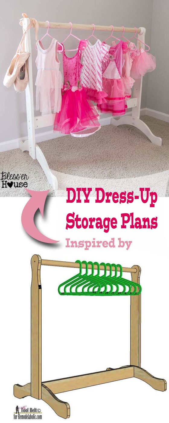 Build your little princess or clearly hero a place to store their outfits. Free Handmade Dress Up Storage plans to build this for under $20.