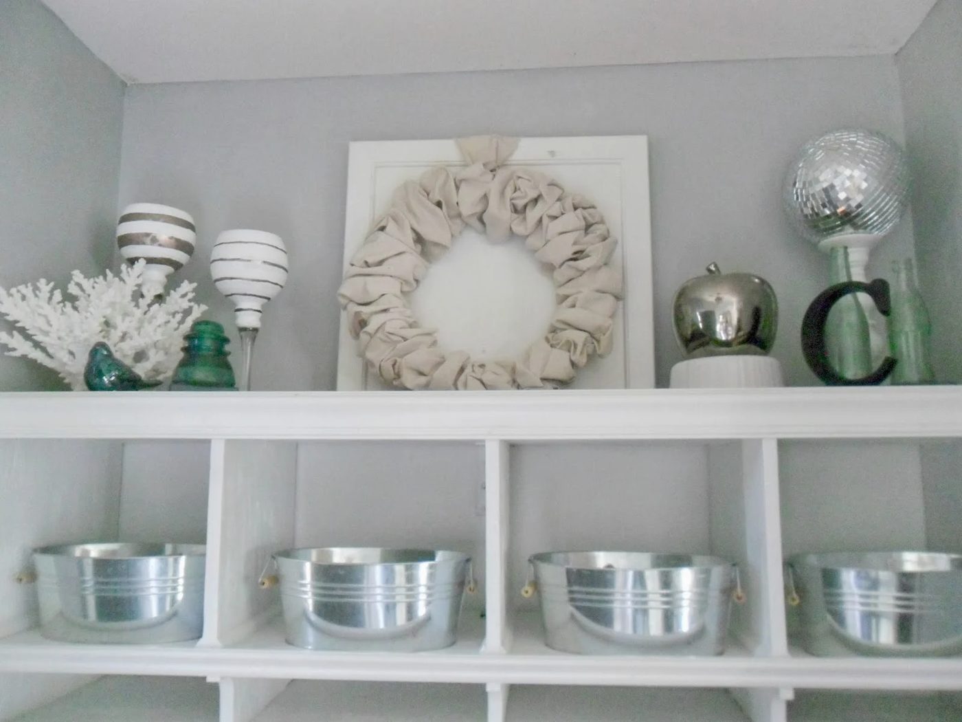 upper shelves of mudroom cubbies, Home Heart and Hands featured on Bekob