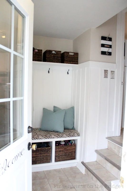 back entryway mudroom with bench, Fingerprints on the Fridge