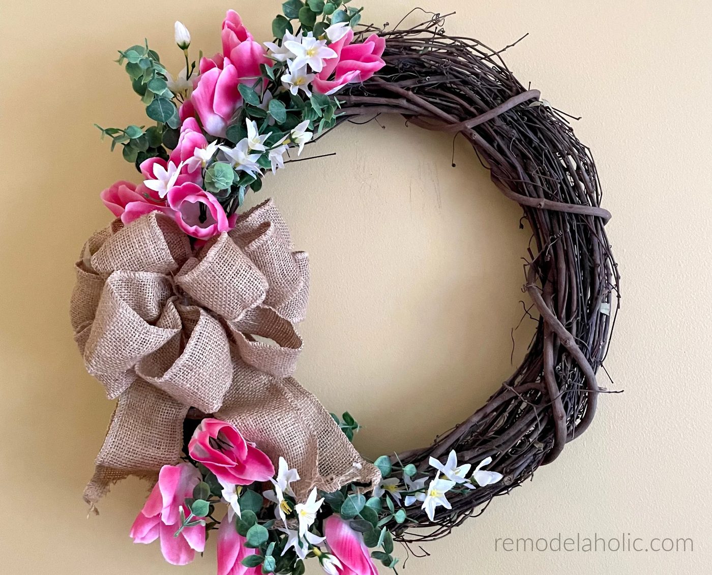 Dollar Tree Handmade Farmhouse Spring Wreath, How To Make A Tulip Wreath, Bekob