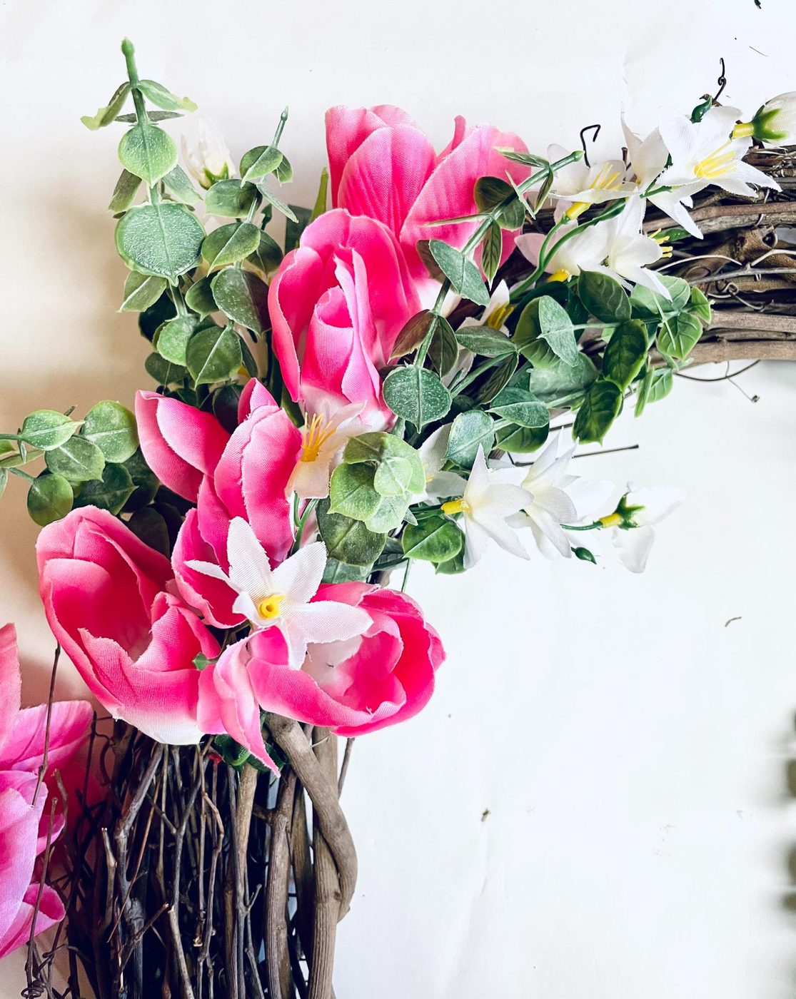 How To Make A Tulip Wreath, Handmade Dollar Tree Farmhouse Spring Wreath, Bekob (3)