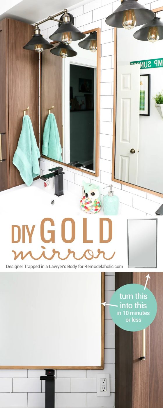 Easily update from stainless steel to a gold mirror frame in just 10 minutes, including an straightforward way to add patina. This mirror update technique is durable and striking!