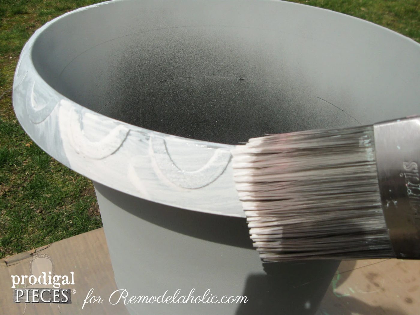 Handmade Faux Zinc Finish on a Garden Urn Planter by Prodigal Pieces for Bekob