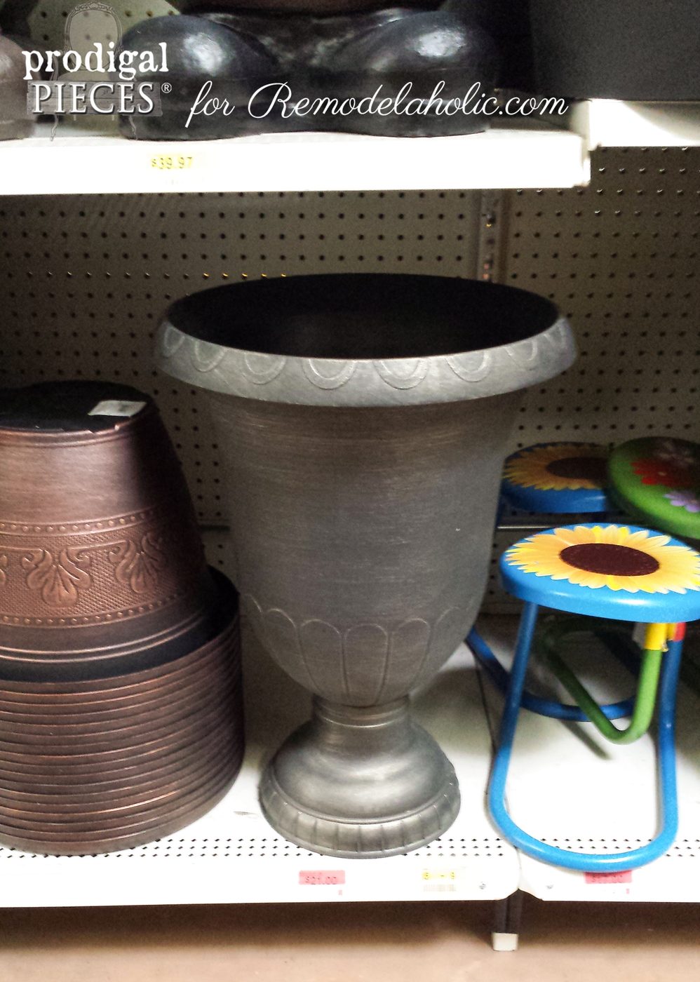 Handmade Faux Zinc Finish on a Garden Urn Planter by Prodigal Pieces for Bekob