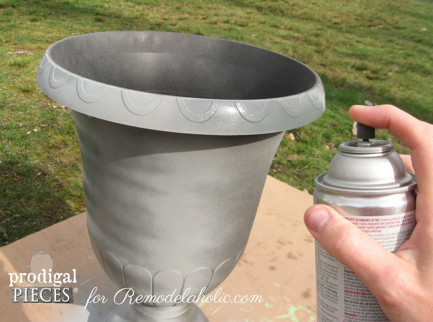 Handmade Faux Zinc Finish on a Garden Urn Planter by Prodigal Pieces for Bekob