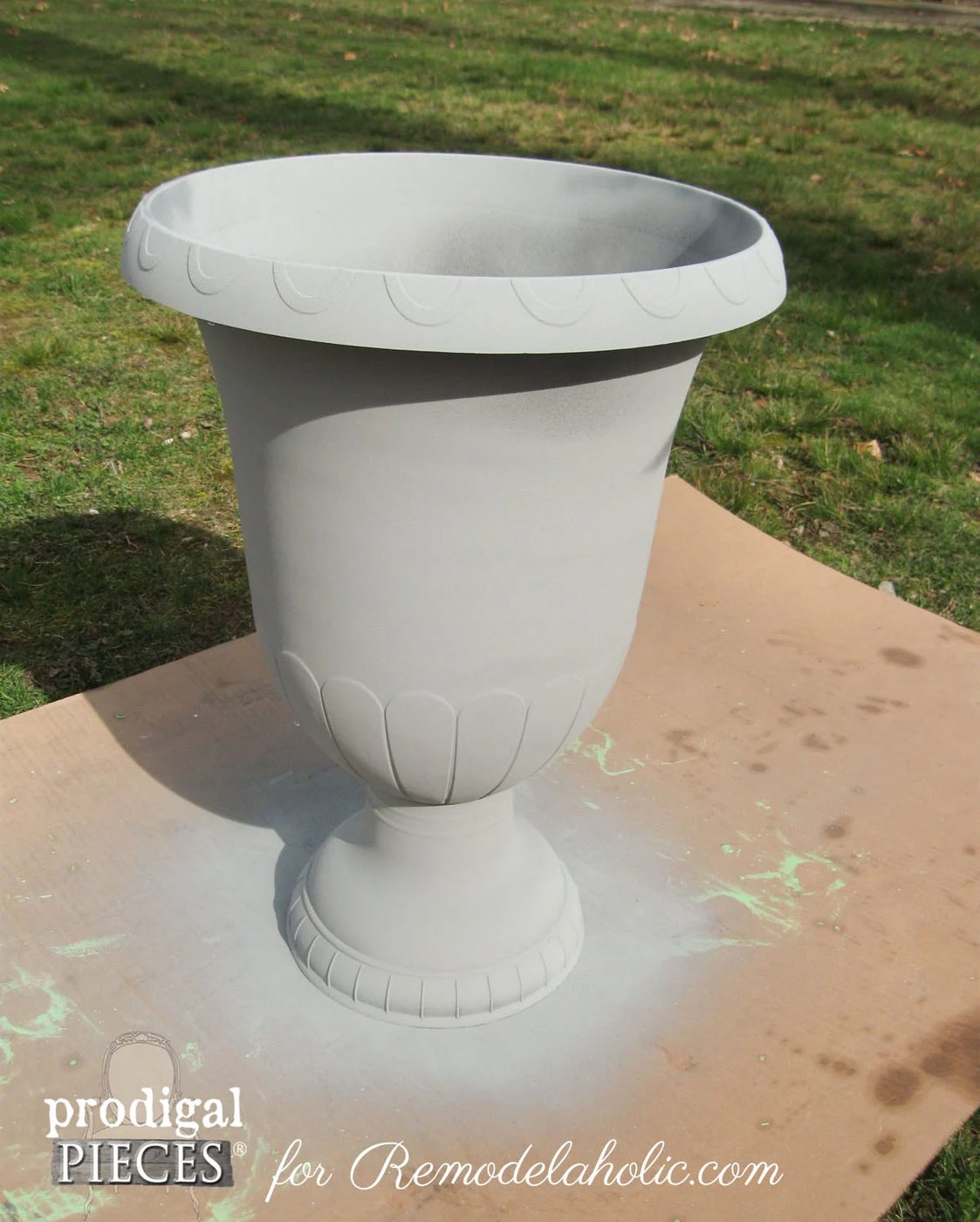 Handmade Faux Zinc Finish on a Garden Urn Planter by Prodigal Pieces for Bekob