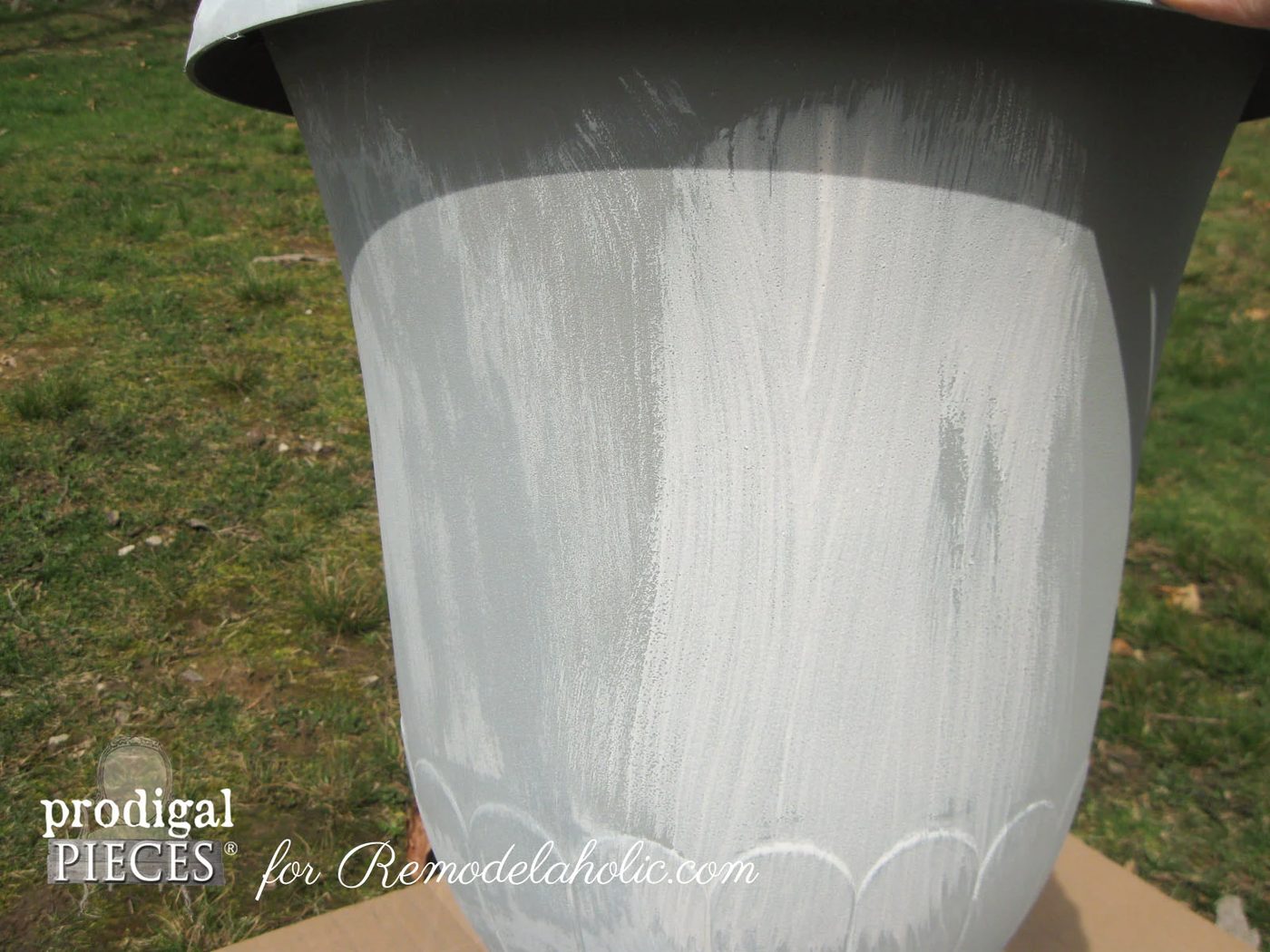 Handmade Faux Zinc Finish on a Garden Urn Planter by Prodigal Pieces for Bekob