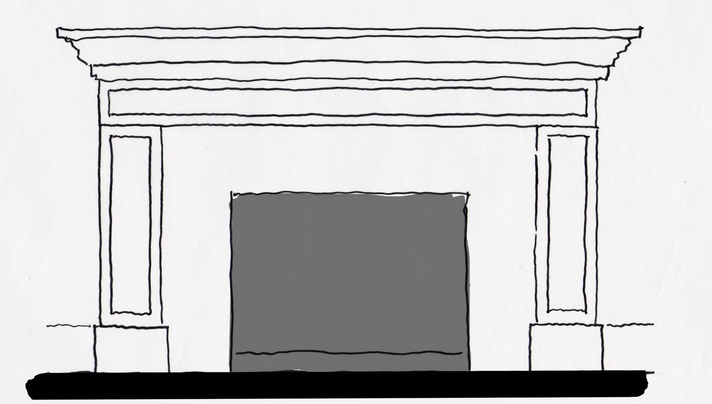 Fireplace Mantel Sketch with shaker style molding surround