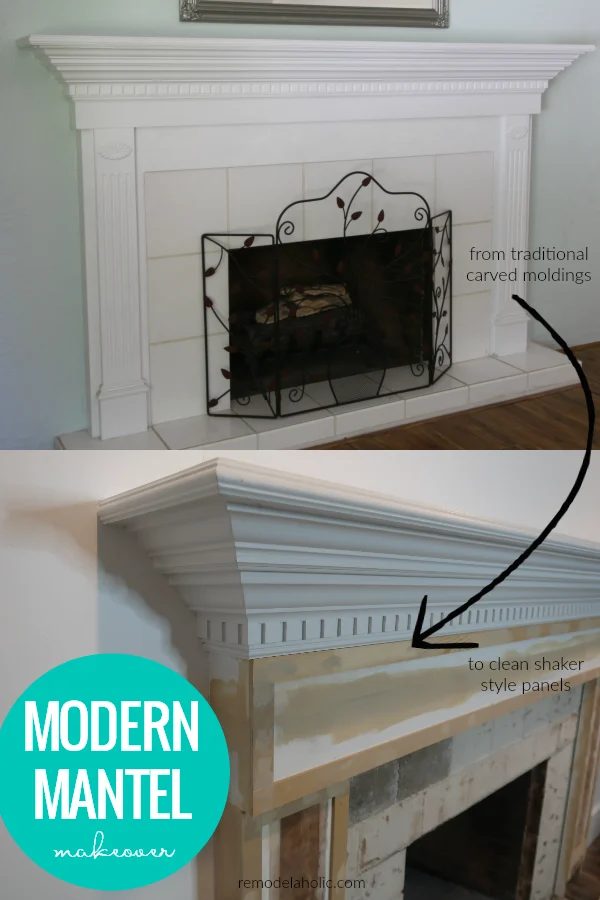 Handmade Modern Mantel Makeover, Updating From Carved Molding To Flat Shaker Trim #Bekob