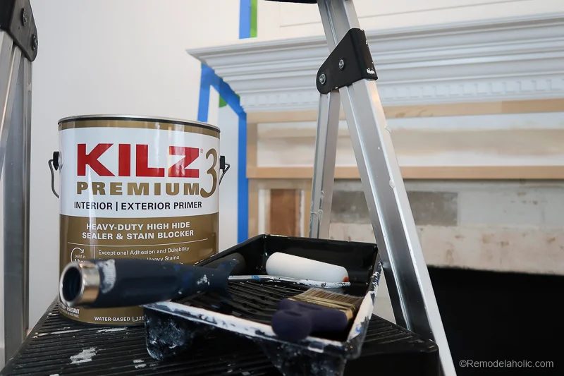 Handmade Fireplace Makeover Fireplace Mantel Prime And Paint 1 (1)