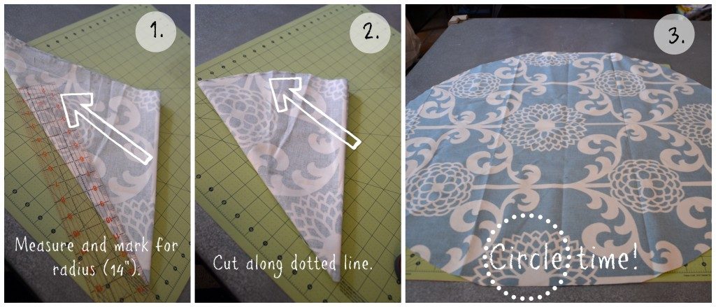 how to cut a large fabric circle for a land of nod floor pouf knock-off, featured on Bekob.com