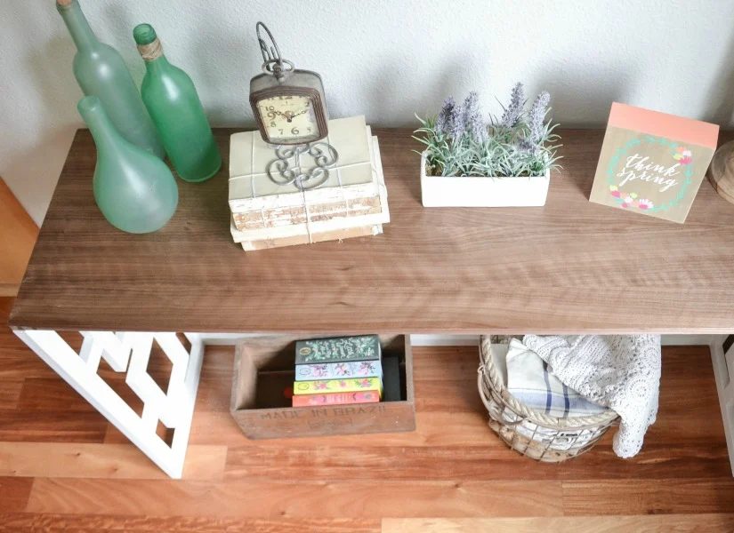Handmade Fretwork Table with Walnut Plywood Top