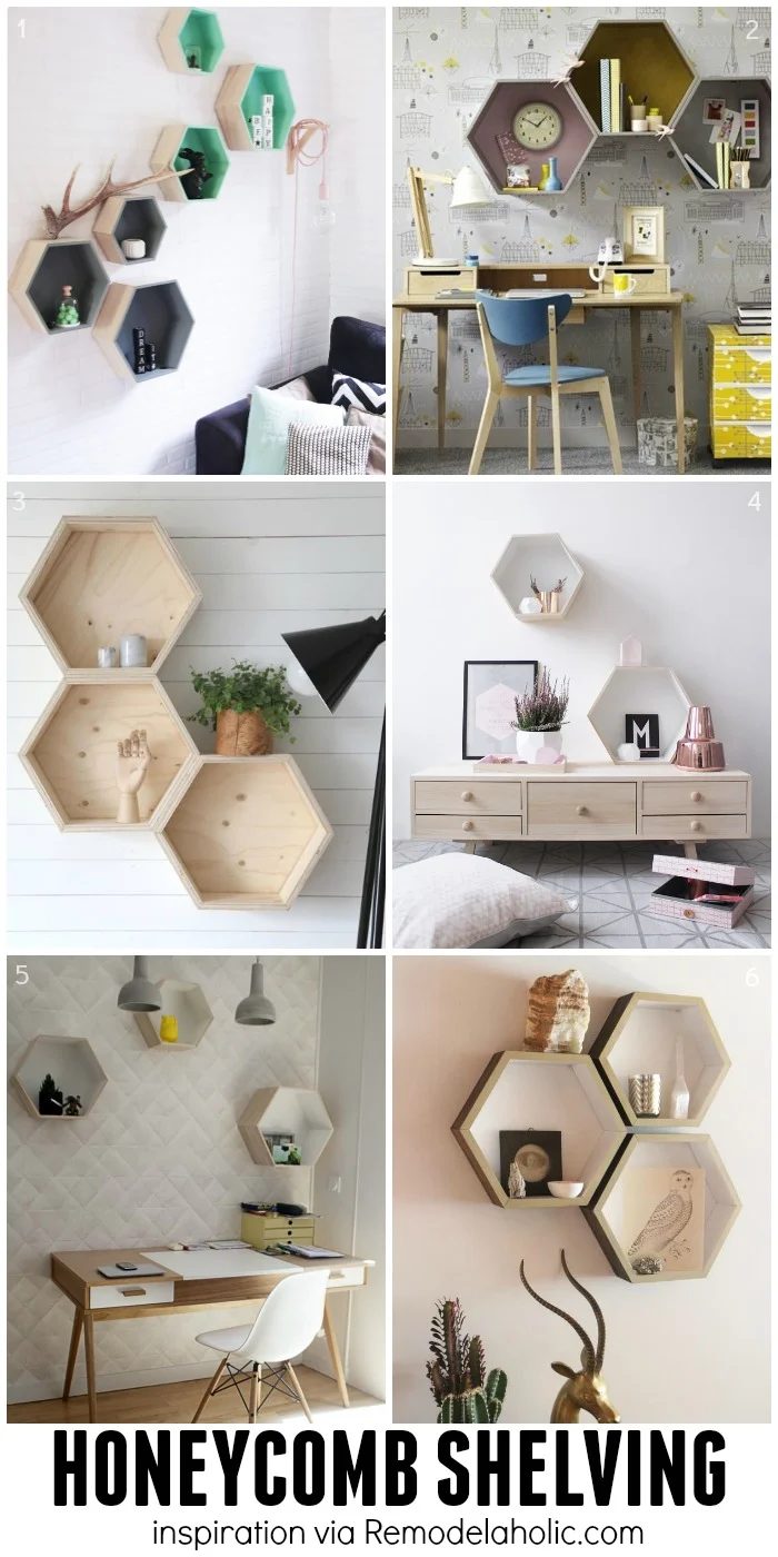 Hexagon/Honeycomb Geometric Shelving options - plus a building plan for the straightforward geometric shelves!