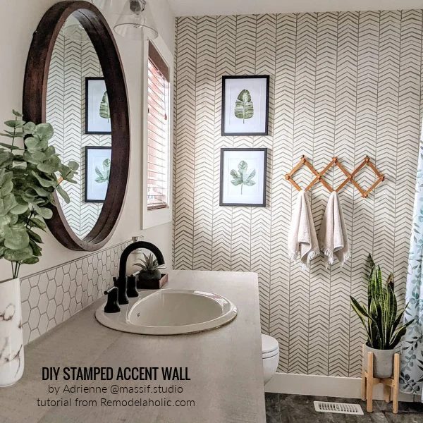 Handmade Stenciled Stamped Herringbone Wall Bathroom Makeover By @massif Studio, walkthrough Bekob (1)