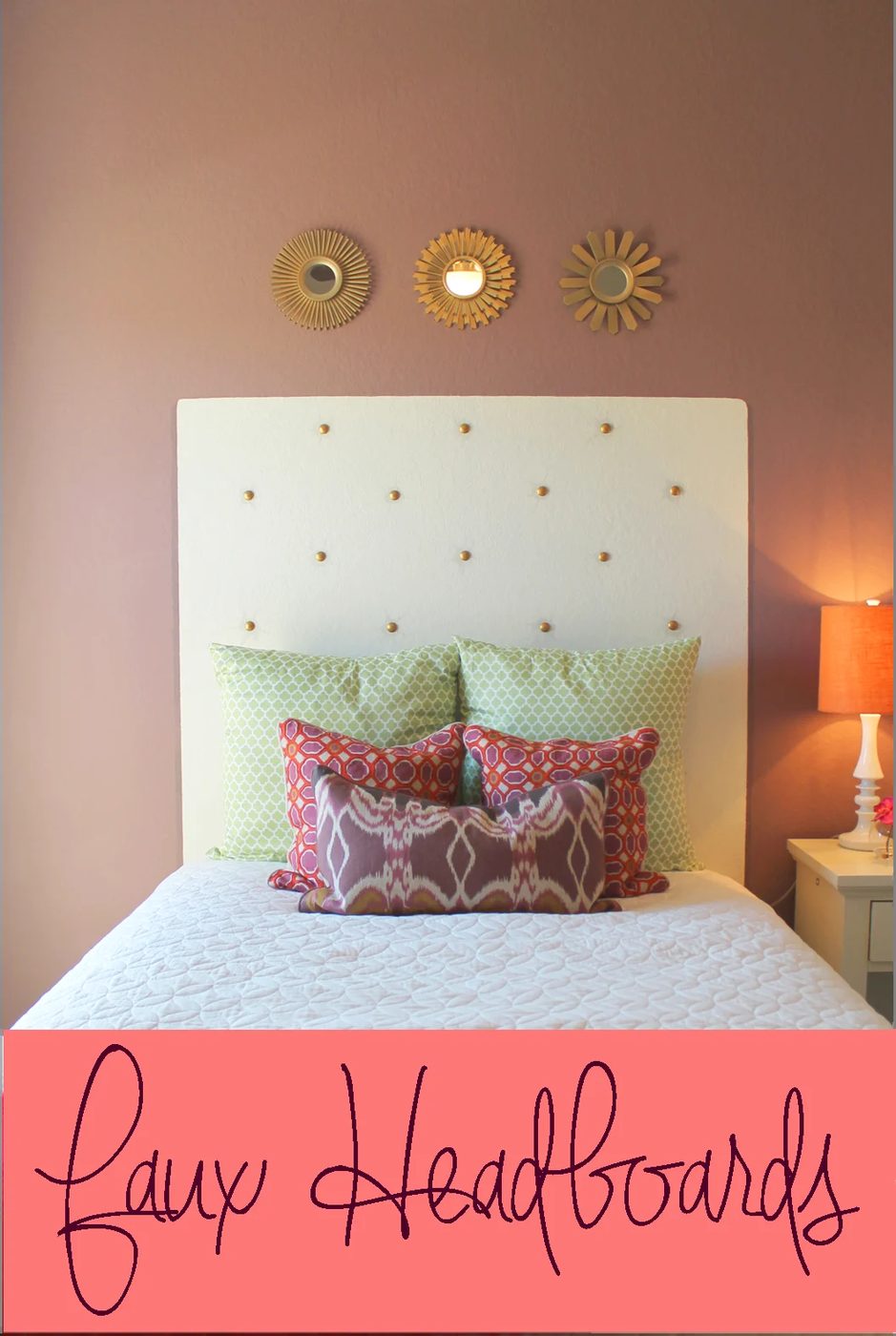 faux painted headboard with faux nailhead tufting via Bekob.com