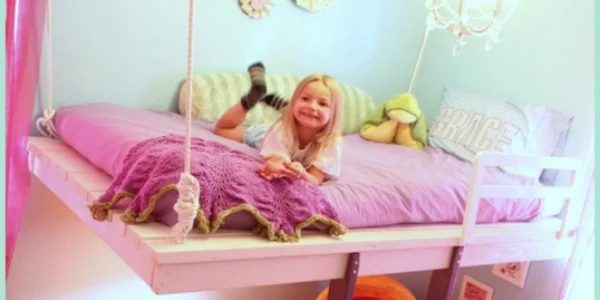 Handmade Hanging Loft Bed in a Girl’s Bedroom